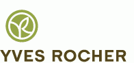 Yves Rocher logo met groene bladsymbool en bedrijfsnaam in bruine tekst.