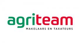 Logo van AgriTeam Makelaars en Taxateurs met groene en rode tekst.