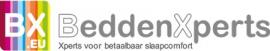 Logo van BeddenXperts met de slogan Xperts voor betaalbaar slaapcomfort en een kleurrijk BX.EU-icoon.