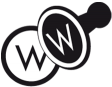 Zwart-wit logo met twee overlappende cirkels en de letter W in het midden.