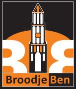 Logo van Broodje Ben met een gestileerde toren en oranje achtergrond.