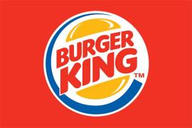 Burger King-logo met rode achtergrond en gestileerde hamburger in het ontwerp.