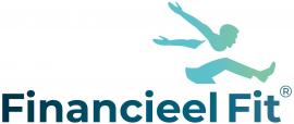 Logo van Financieel Fit met een gestileerde springende figuur boven de tekst.