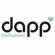 Logo van Dapp Frietwinkel met zwarte tekst en een groen hartje.