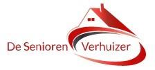 Logo van De Senioren Verhuizer met een gestileerde rode lijntekening van een huis en tekst.