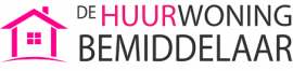 Logo van De Huurwoning Bemiddelaar met roze huis-icoon en bedrijfnaam in zwarte en roze letters.
