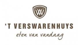 Logo van 't Verswarenhuys met de slogan eten van vandaag onder een gestileerd embleem.