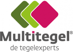 Logo van Multitegel met gekleurde overlappende tegels en de tekst de tegelxperts.
