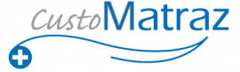 CustoMatraz logo met blauwe letters en een plus-symbool in een cirkel.