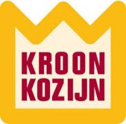 Kroon Kozijn logo met gele kroonvorm en roodbruine letters, passend bij hun merkvisualisatie.