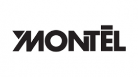 Zwart-wit Montel-logo met strakke typografie en geometrische vormen.