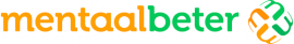 Logo van Mentaal Beter met de merknaam in oranje en groen naast een cirkelvormig patroon.