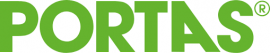 Het groene PORTAS-logo met geregistreerd handelsmerk-symbool.