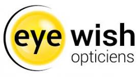 Logo van Eye Wish Opticiens met een gele cirkel en de tekst eye wish opticiens.