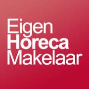 Eigen Horeca Makelaar logo met witte tekst op een rode achtergrond.
