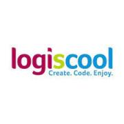 Logiscool-logo met slogan Create. Code. Enjoy. in gekleurde letters op een witte achtergrond.