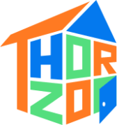 Logo van ThorZo met gekleurde letters die de naam vormen in een kubusvormig ontwerp.