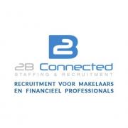2B Connected logo met slogan Recruitment voor makelaars en financieel professionals in blauwe en grijze lettertypes.