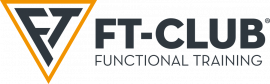 FT-CLUB-logo in zwart met oranje omrande driehoek en tekst Functional Training.
