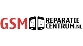Logo van GSM Reparatie Centrum met gebroken en gerepareerde telefoonicoontjes.