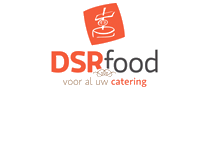 Het logo van DSR Food met slogan voor al uw catering in rode en zwarte letters.