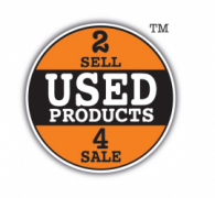 Oranje en zwart logo van Used Products met de tekst 2 Sell 4 Sale.