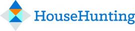 Logo van HouseHunting met blauwe en oranje geometrische vormen naast de merknaam in blauwe tekst.