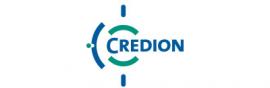 Credion-logo met blauwe en groene cirkelelementen en tekst in het midden.