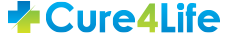 Cure4Life logo met blauwe en groene letters en een kruisvormig symbool links.