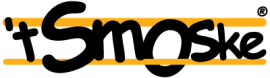 Logo van 't Smoske met zwarte tekst en een oranje achtergrond.