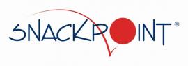 Snackpoint-logo met blauwe tekst en een rode stip als onderdeel van de letter O.