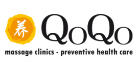 Logo van QoQo Massage Clinics met focus op preventieve gezondheidszorg en oranje embleem.