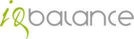 IQ Balance logo met groene en grijze letters met speelse typografie.