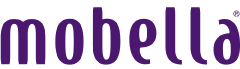 Mobella-logo in paarse letters met handelsmerk symbool.