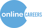 Logo met de tekst online CAREERS in twee overlappende blauwe en witte cirkels.