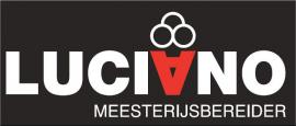 Luciano logo met omgekeerde rode A en de tekst Meesterijsbereider op zwarte achtergrond.