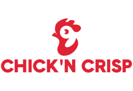 Het Chick'N Crisp-logo met een gestileerde kippenkop in rood boven de merknaam.