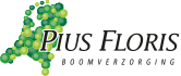 Logo van Pius Floris Boomverzorging met gestileerde kaart van Nederland gevormd door groene stippen.