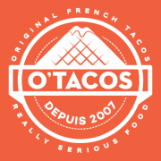 Logo van O'Tacos met de tekst Original French Tacos en Since 2007 op een oranje achtergrond.