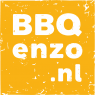 BBQenzo.nl-logo met witte tekst op een oranje achtergrond met een verweerde uitstraling.