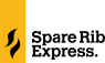 Geel-zwart logo van Spare Rib Express met gestileerde vlammen aan de linkerzijde.