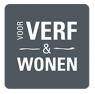 Logo met de tekst Voor Verf & Wonen in een grijze vierkante achtergrond met witgekleurde letters.
