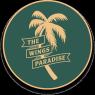 Logo van The Wings Paradise met een palmboom en tekst op een groene achtergrond.