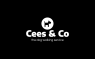 Cees & Co logo met een hondensymbool en de tekst the dog walking service op een zwarte achtergrond.