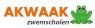 Logo van Akwaak Zwemscholen met oranje tekst en een groene kikkerillustratie.