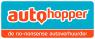Logo van Autohopper met slogan de no-nonsense autoverhuurder op blauw en oranje achtergrond.