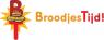 Logo van Broodjestijd met broodjes op een vork en een zon-achtergrond.