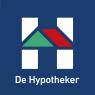 Logo van De Hypotheker met een gestileerd huis in wit, groen en rood op een blauwe achtergrond.