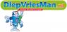Logo van DiepvriesMan.nl met een cartoonfiguur en de tekst Gratis thuisbezorgd op een groene achtergrond.