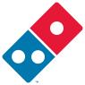 Rood en blauw Domino's Pizza-logo met drie witte stippen.